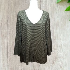 Chico's Olive Green and Black Stripe Ultimate Tee.